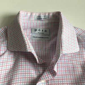 Pera dress shirt 100% Egyptian cotton red blue checks long sleeve 15.5 pa0190